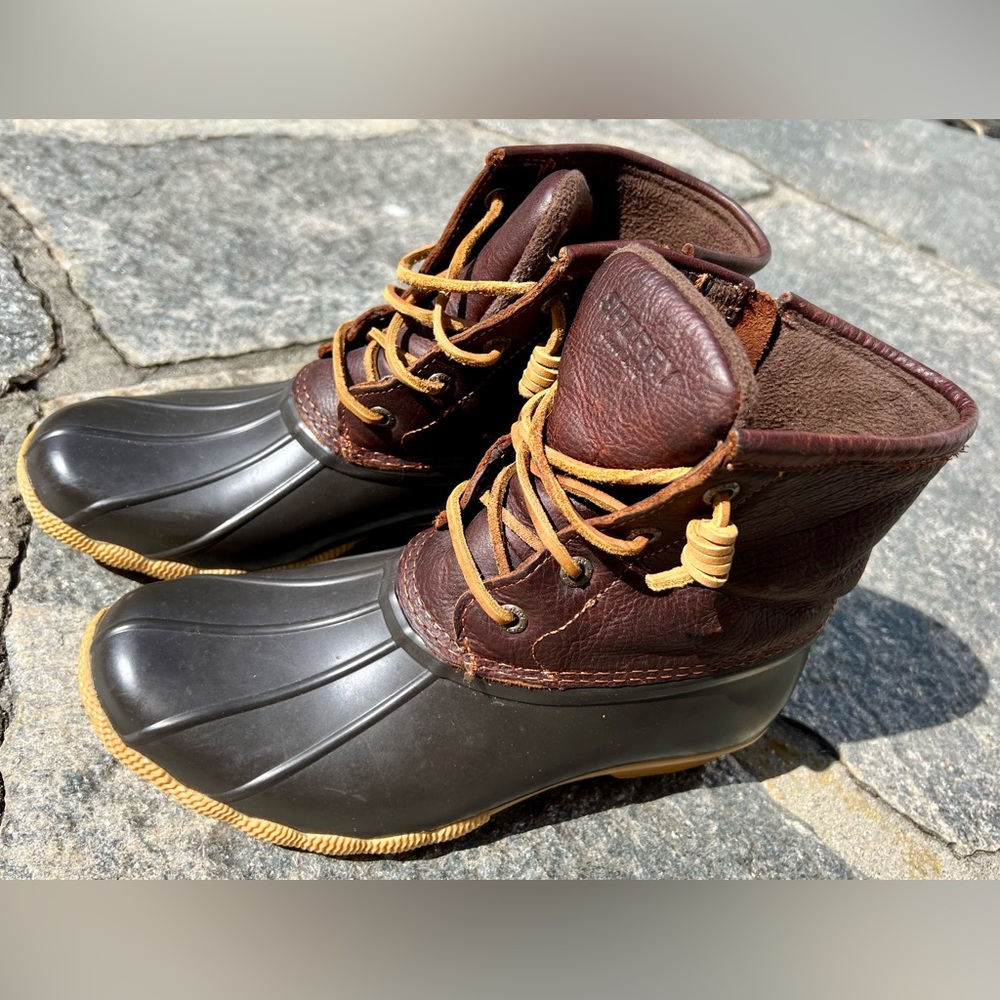 Sperry Saltwater Brown Waterproof Rubber Duck Boots